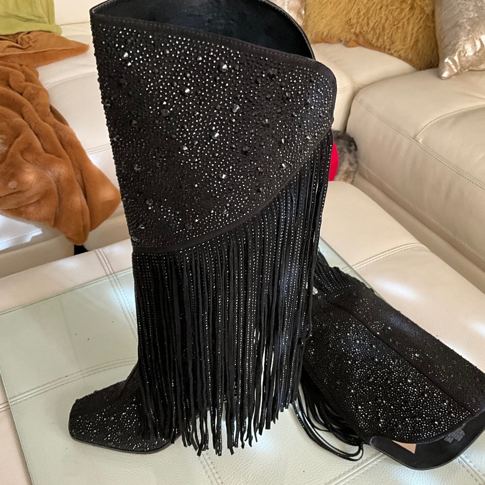 Jessica Simpson Asire Tall Crystal black fringe boot size 8 😍😍😍 current style
